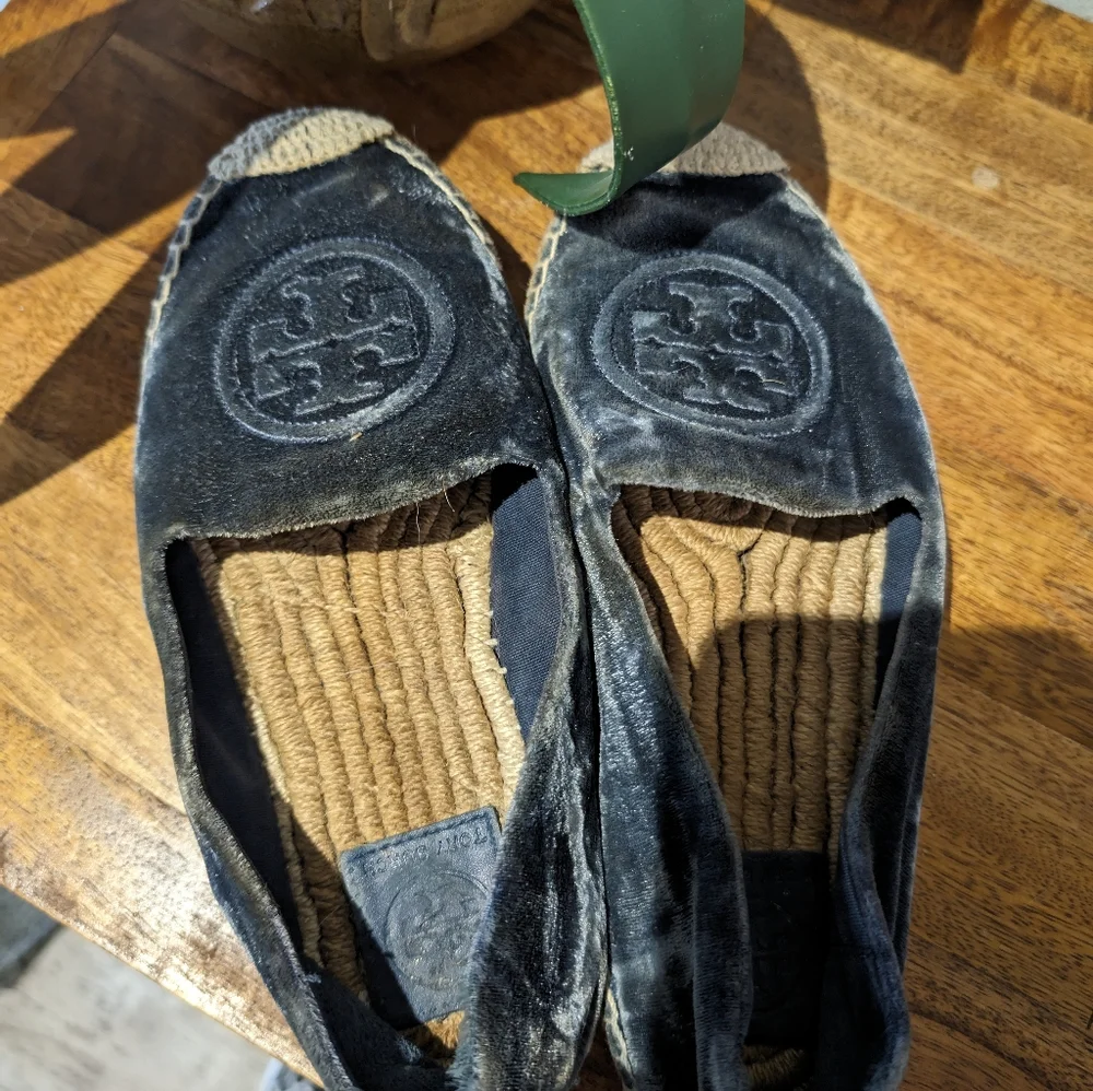 Tory Burch Women's Size 8 Velvet Platform‎ Espadrille Black Rare Harbor Slip On